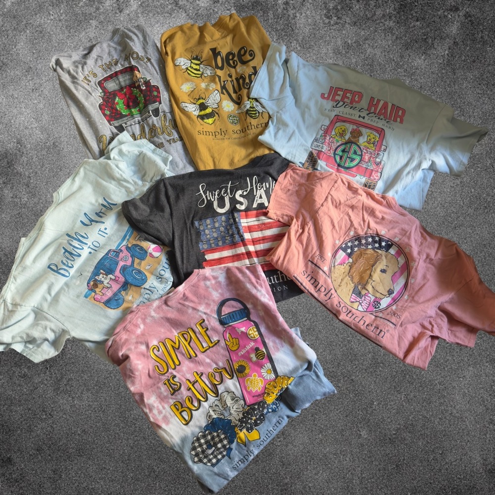 Simply Southern Womens Shirt Lot M L Graphic Tees Long Short Sleeve Preppy Dog